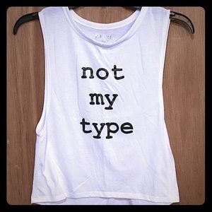 Decree white tank top “not my type” in black XS